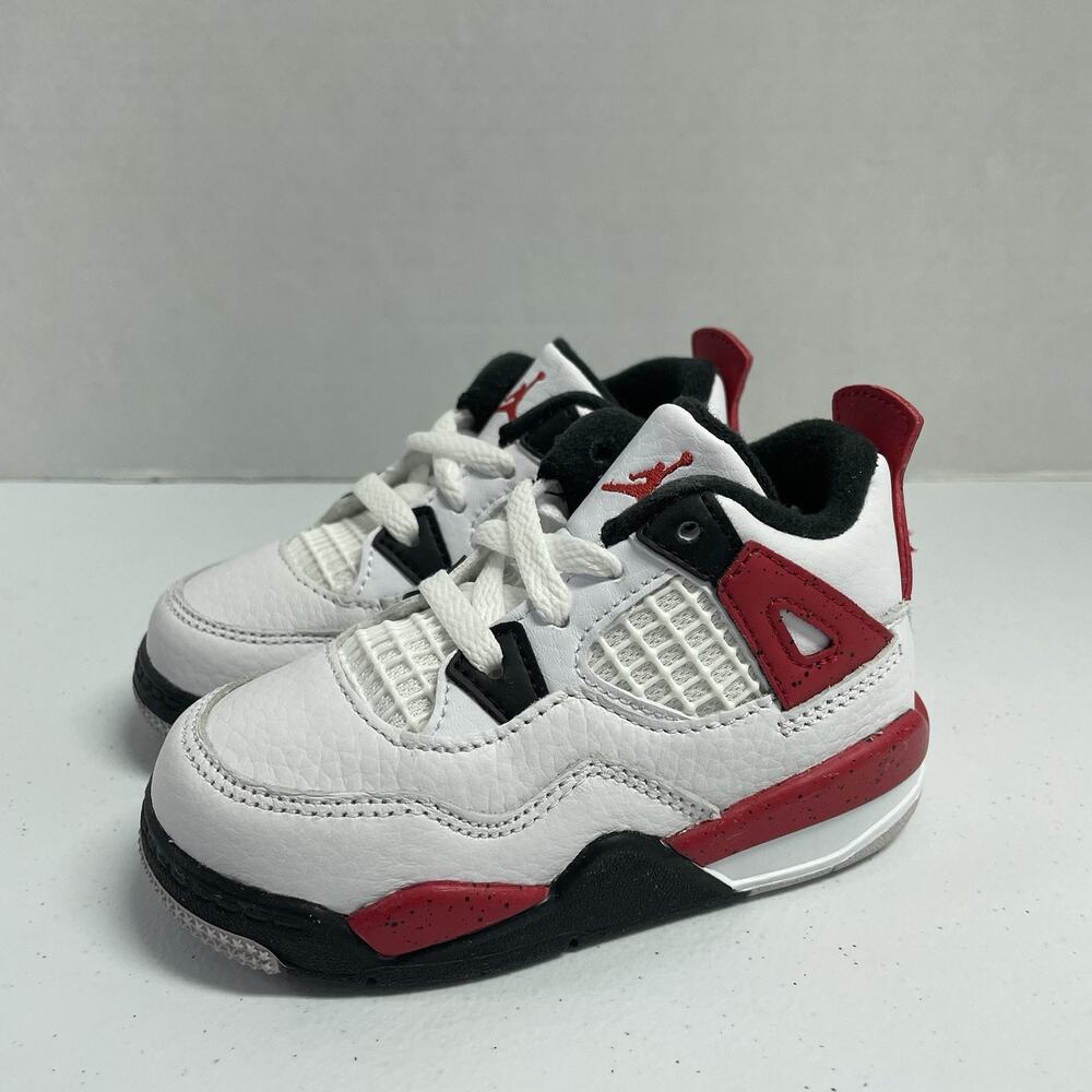 Air Jordan 4 Retro TD Red Cement BQ7670 161 Size 6 C Toddler Baby Shoes White